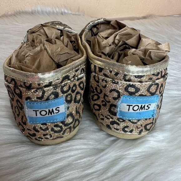 TOMS LEOPARD CHEETAH GLITTER GOLD BALLET FLAT SLIP On Shoes 4 - Picture 6 of 13
